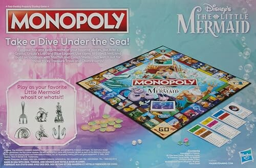 Monopoly The Little Mermaid edition board game box featuring game board and pieces.