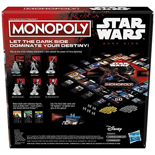 Back of Monopoly Star Wars Dark Side board game box.