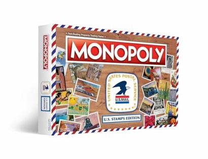 Monopoly U.S. Stamps Edition board game box.