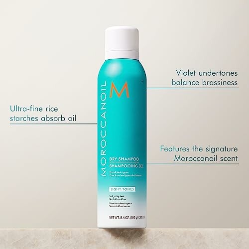 Moroccanoil dry shampoo for light tones with violet undertones and rice starch