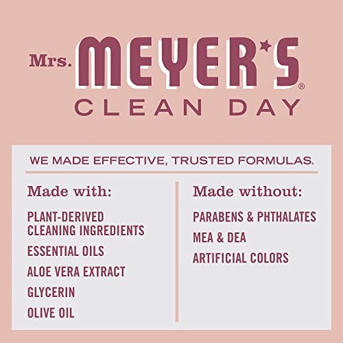 Mrs. Meyer’s Clean Day ingredients list highlighting natural and synthetic-free components.