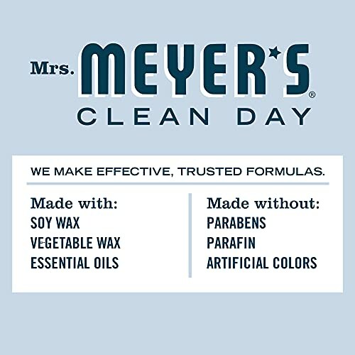 Mrs. Meyer's Clean Day ingredients list showing what is included and excluded.