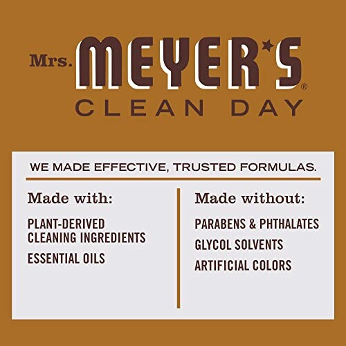 Mrs. Meyer's Clean Day label detailing ingredients used and not used.