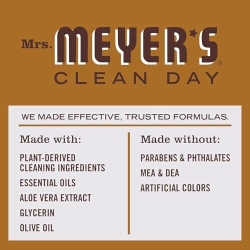 Mrs. Meyer’s Clean Day label with list of ingredients and exclusions.