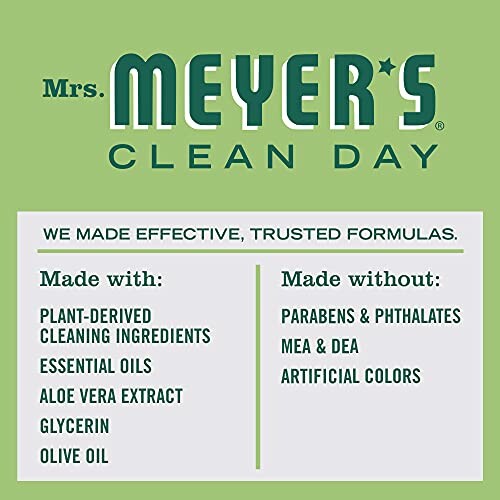 Mrs. Meyer's Clean Day label with ingredients and exclusions