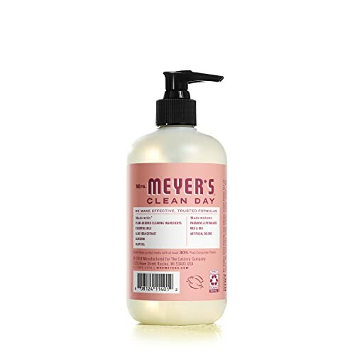 Bottle of Mrs. Meyer’s Clean Day liquid soap with pump dispenser