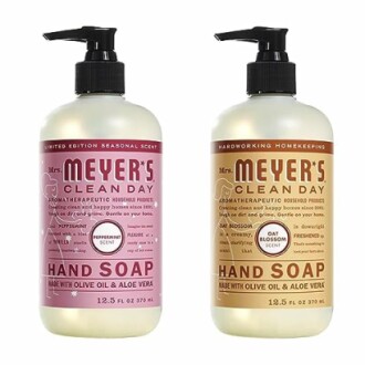 Two bottles of Mrs. Meyer's Clean Day hand soap in different scents.