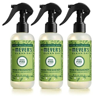 Three bottles of Mrs. Meyer's Clean Day Iowa Pine Scent Room Freshener.