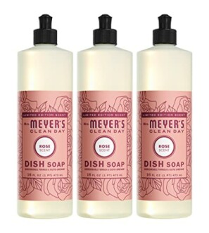 Three bottles of Mrs. Meyer's Clean Day Rose Scent Dish Soap