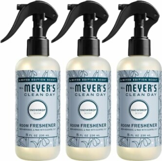 Three bottles of Mrs. Meyer's Clean Day Snowdrop Scent Room Freshener