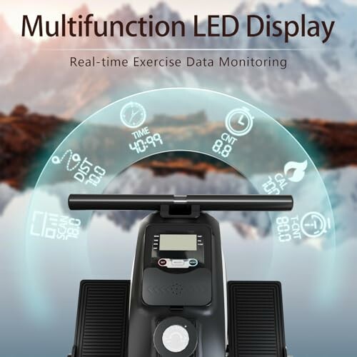 Multifunction LED display for exercise data monitoring with futuristic interface.