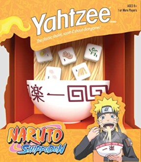 Naruto-themed Yahtzee game with noodles and dice.