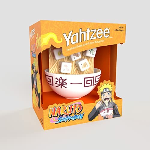 Naruto Shippuden themed Yahtzee game with ramen bowl and dice