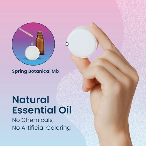 Hand holding a container with essential oil, labeled Spring Botanical Mix.