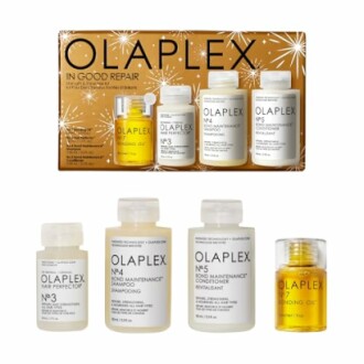 Olaplex hair repair set with No.3, No.4, No.5, and No.7 bottles