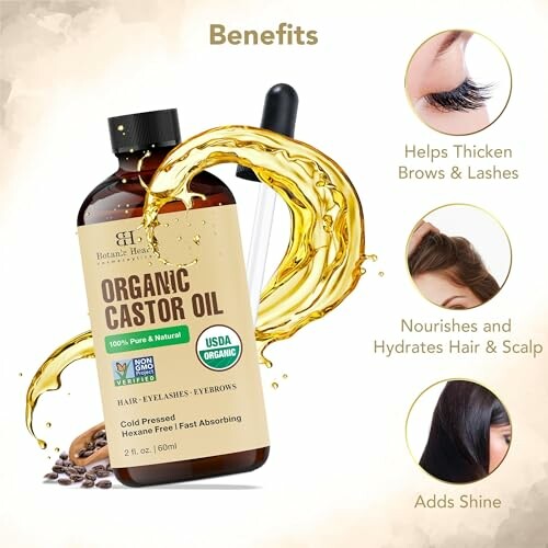 Organic castor oil benefits for hair, brows, and lashes.