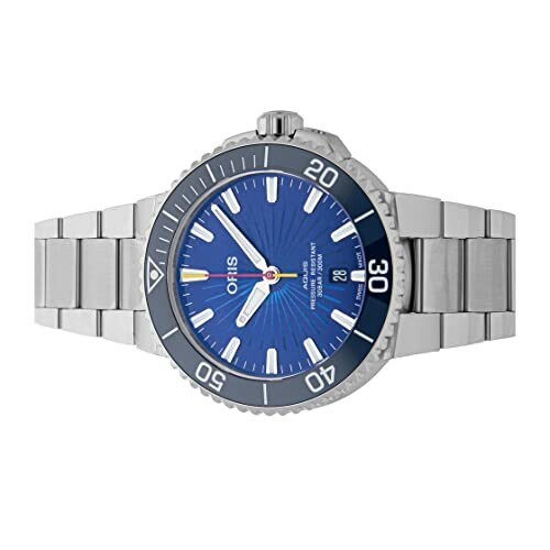 Oris stainless steel dive watch with blue dial