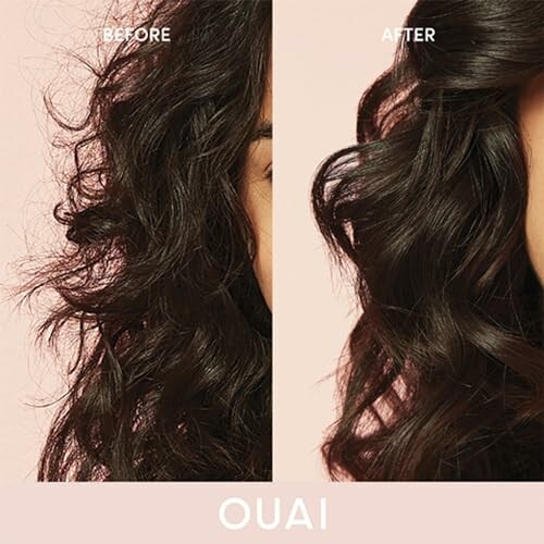 Before and after hair transformation with Ouai product