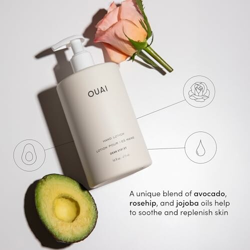 OUAI hand lotion with avocado and rose.