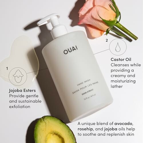 OUAI hand wash with rose, avocado, and jojoba esters.