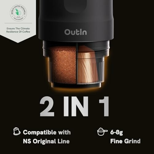 Outln 2 in 1 coffee pod with NS compatibility and fine grind.