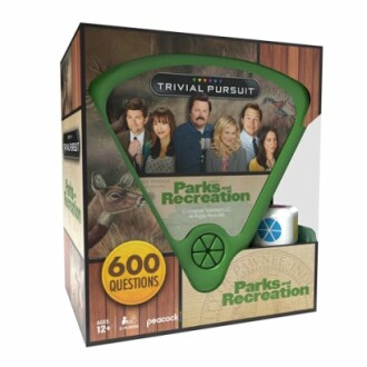 Parks and Recreation Trivial Pursuit game box with 600 questions.