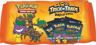 Pokemon Trick or Trade Booster Bundle packaging with cards.