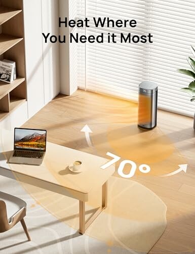 Portable heater in a room with directional heat flow.