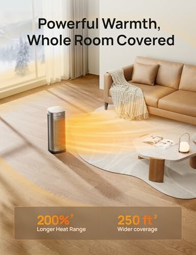 Living room with a heater and warm light effect