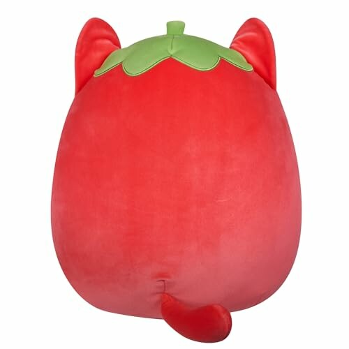 Red plush toy with green leaf and ears