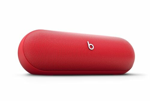 Red portable Bluetooth speaker on white background