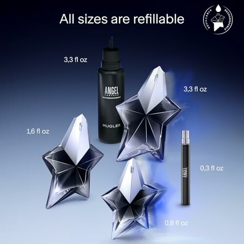 Various sizes of refillable star-shaped perfume bottles.