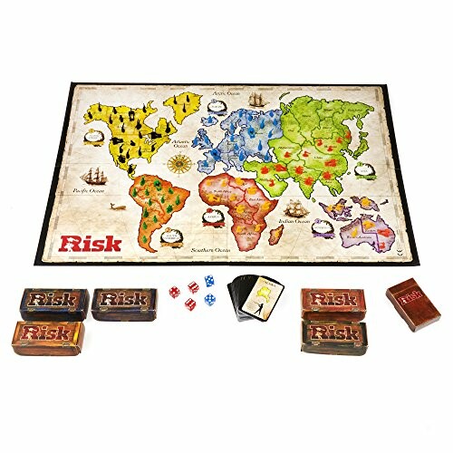 Risk board game with map, cards, and dice