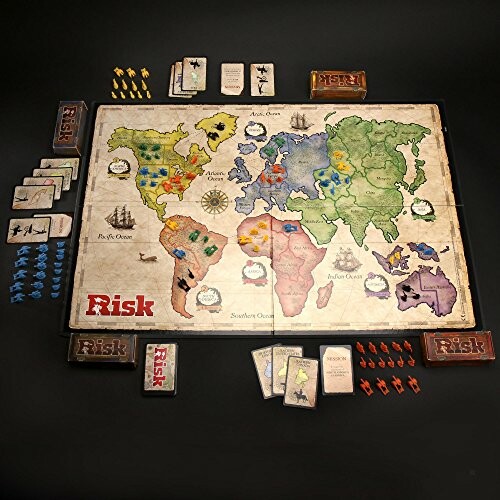 Risk board game with map and pieces displayed