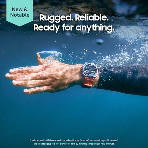 Hand wearing a rugged watch underwater showcasing durability