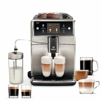 Saeco coffee machine with milk frother and cups