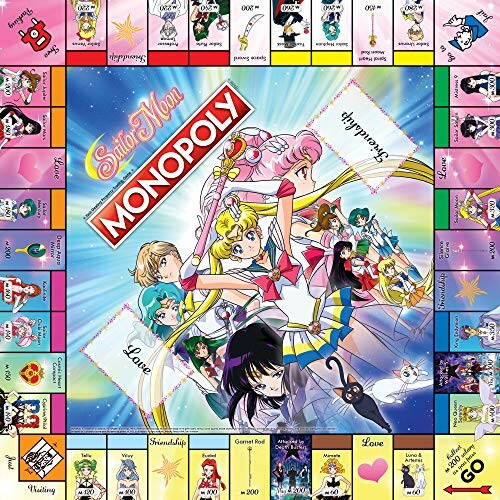 Sailor Moon themed Monopoly board game featuring characters and themed properties.