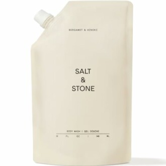 Salt & Stone body wash pouch with Bergamot & Hinoki scent.