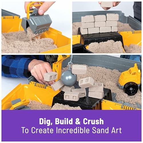 Toy construction set with sand and blocks.