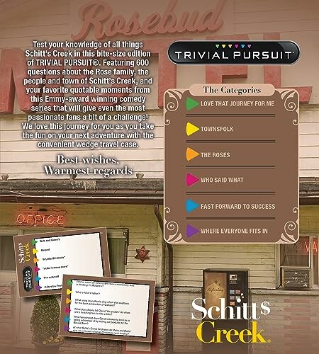 Schitt's Creek Trivial Pursuit game with categories and description.