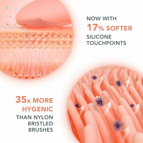 Comparison of soft silicone touchpoints and hygienic benefits over nylon brushes.