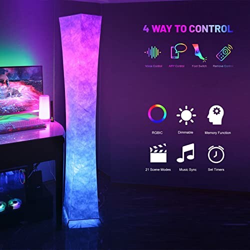 Smart lighting with four control options: voice, app, foot switch, remote.