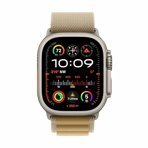 Smartwatch with digital display showing time and various icons