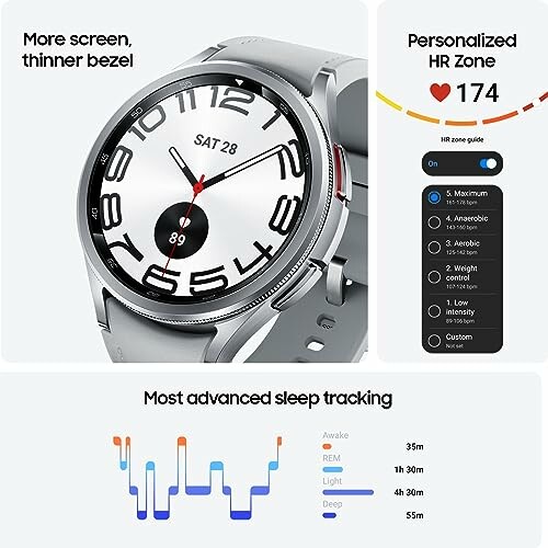 Smartwatch with heart rate and sleep tracking features.