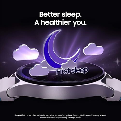 Smartwatch with sleep tracking feature and crescent moon graphic.