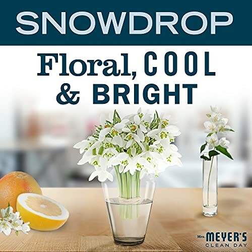 Snowdrop flowers in a vase with text 'Floral, Cool & Bright'.