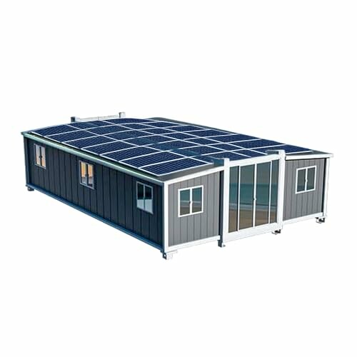 Modular home with solar panels on the roof