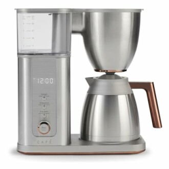 Stainless steel coffee maker with digital display and carafe