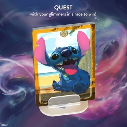 Stitch character card with glimmer quest theme.