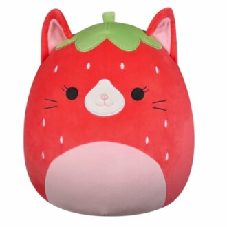 Strawberry cat plush toy with green top and cute face